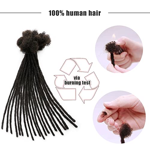 IXIMII 4 inch Human Hair Dreadlock Extensions 0.4cm 60 Strands Handmade Permanent Locs Extensions Soft Natural Black Human Dreads with Comb and Needle for Men Women Kids