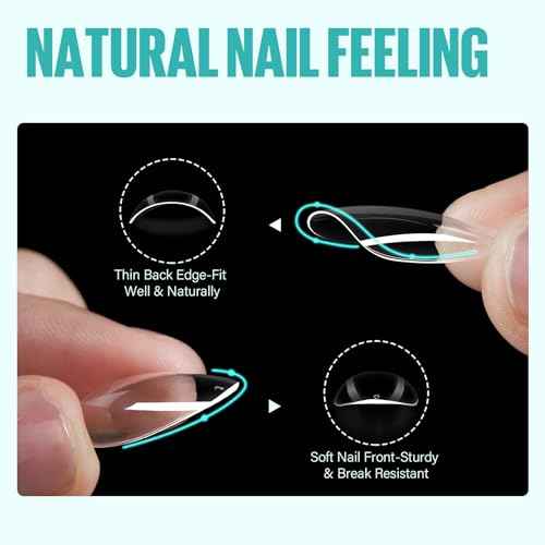 TOMICCA Almond Nail Tips - 504Pcs Acrylic Nails, Clear Gel Nail Tips, 12 Sizes Full Cover Pre-Shaped Fake Nails for Nail Extension Art Professional and Home DIY