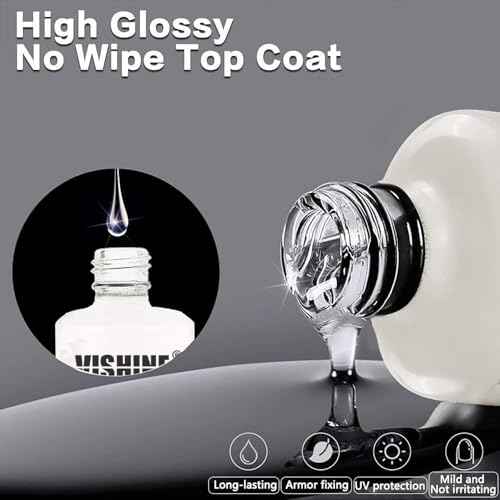 Vishine 15ml No Wipe Top Coat Base Coat Soak off UV LED Drying Long Lasting Shiny Nail Varnish Set