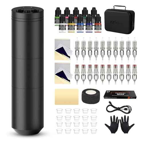 EZ Tattoo Kit - Tattoo Gun Kit with Wireless Tattoo Machine, 1500mAh Battery Power Supply, 20Pcs Tattoo Needles and 10 Color Inks for Tattoo Beginners and Artists (Lancer Black)