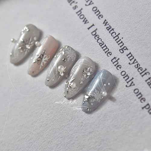 Snowflake Nail Stickers - Christmas Silver 5D Embossed Nail Decals with Rhinestone Design for Winter Nail Art Supplies