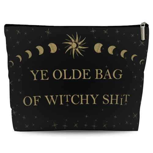 Witchy Gifts for Women, Ye Olde Bag of Witchy Sht Makeup Bag, Witch Stuff Birthday, Halloween Cosmetic Bag with Zipper (Black)