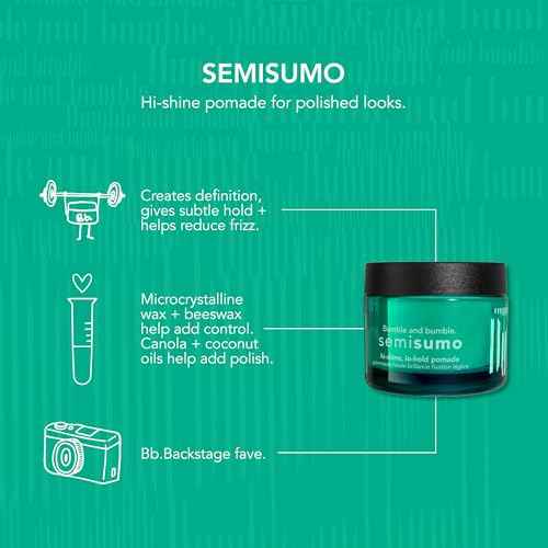 Bumble and bumble. Semisumo Hi-Shine Hair Pomade | Anti Frizz | Subtle Hold, Hi-shine Finish | Curly, Wavy, Straight, 1.5 Ounce