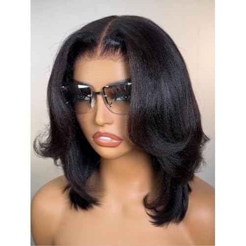 Beauty Forever 7X5 Bye Bye Knots Wear and Go Wig Yaki Straight Pre Cut Lace Bob Wigs Human Hair Lace Closure Wig Pre Plucked, Easy Install No Skill Needed 150% Density 10inch