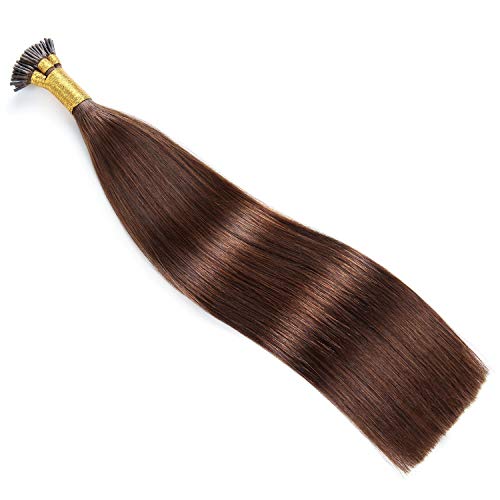 20Inches I Tip Human Hair Extensions,100g/Pack 1g/strand Pre Bonded Keratin Stick Tip Real Hair Extensions #4 Medium Brown Human Hair I Tip