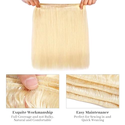 Human Hair Bundles 24 26 28 Inch Blonde Straight Weave Sew In Bundles Human Hair Double Weft Unprocessed Virgin Remy Hair Extension for Black Women £¨Color 613£©