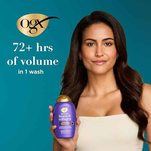 OGX Thick & Full + Biotin & Collagen Volumizing Shampoo, Nutrient-Infused Hair Shampoo with Vitamin B7 Biotin Gives Hair Volume & Body for 72+ Hours, Sulfate-Free Surfactants, 13 fl. oz