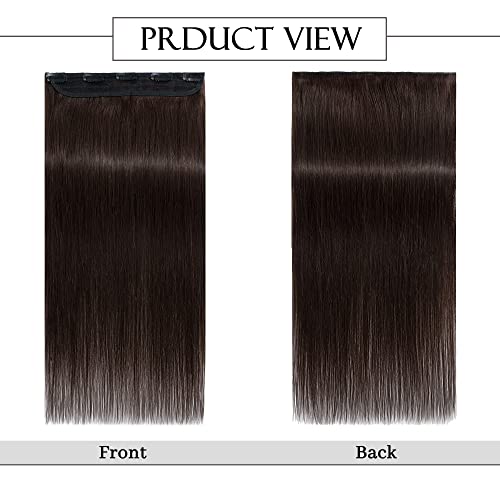 S-noilite One Piece Clip in Extensions Human Hair 5 Clips 3/4 Full Head Dark Brown Hair Extension for Women,One-Piece Design Clip on Hairpieces 18 Inch 90g