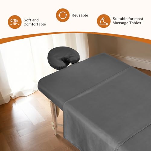 4 Sets Premium Microfiber Massage Table Sheets Set, 3 Piece Set Soft Massage Table Cover, Ultra-Light Massage Sheets Sets Include Flat Sheet, Fitted Sheet, and Fitted Face Rest Cover, Grey