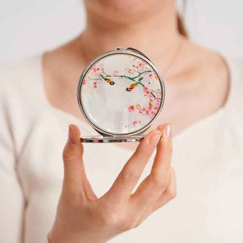 February Mountain Mother of Pearl Compact Mirror ? Dual Magnification Gift for Women, Mom, Sister ? Birthday or Christmas Idea (1, Spring Whispers)