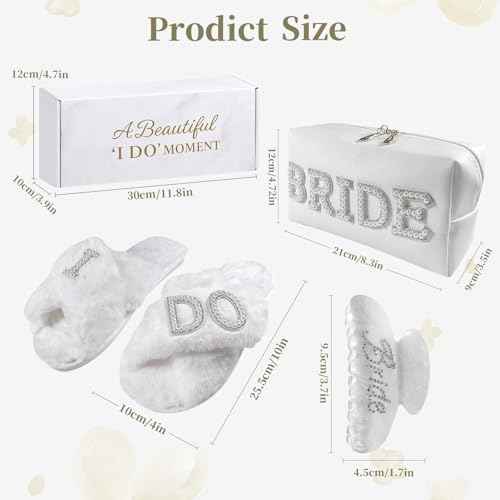 Bridal Shower Gifts, Bride To Be Gift Set, Wedding Gifts for Bride, Bachelorette Gifts for Bride, Engagement Gift for Her, Bachelor Party Christmas Gifts, Makeup Bag, I DO Slippers, Hair Clip