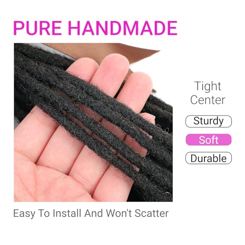 0.6 cm Width 4 Inch 60 Strands Human Hair Loc Extensions, Natural Black 100% Full Handmade Permanent Real Human Hair Dreadlock Extensions for Women/Men/Kids Can Be Dyed Bleached Curled Twisted