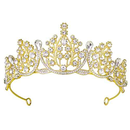Crowns for Women, Gold Tiaras w/Crystal - Baroque Headband for Bride Bridal Princess Queen Flower Girl Birthday Halloween Cosplay Costume Party Wedding Prom Quinceanera Pageant Homecoming