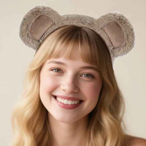 Brown Bear Ear Headband Halloween Cosplay Plush Short Fur Animal Ears Christmas Party Costume for Women (bear ear)