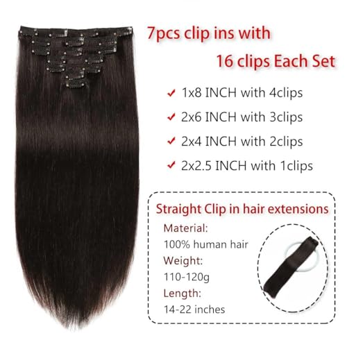 Clip in Hair Extensions Real Human Hair Straight 20 Inch 7pcs 120g Clip ins Hair Extensions Brazilian Remy Human Hair Clips Double Weft Human Hair For Women
