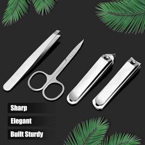 Professional Manicure Set for Fathers - Heavy Duty Stainless Steel 9 Piece Men Pedicure Tools Kit with Brown Leather Case,Gift for Grandpa Dad Husband