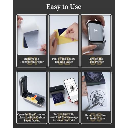Phomemo TP31 Wireless Tattoo Stencil Printer with 30pcs Transfer Paper, Compatible with Phone & Tablet, Bluetooth Mini Thermal Tattoo Printer Machine for Artists & Beginners, for Halloween
