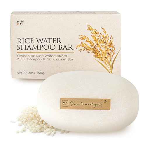 mimosu Hair Growth Shampoo Bar, Fermented Rice Water 2-in-1 Shampoo & Conditioner, 5oz, Unscented, pH Balanced, Solid Bar for Oily Hair, Korean Hair Care