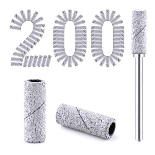 200 Pcs Nail Drill Bits Small Sanding Bands with 3.1mm Mandrel Bit, Mini Sanding Bands Nail File for Acrylic Gel Manicures and Pedicure (Zebra, 180 Grit)
