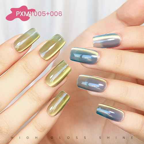 MIZHSE Cat Eye Gel Nail Polish, Dawn Cat Eye Effect Magnetic Gel Polish Set, 8 Colors Crystal Jelly Pink Red Green Purple Nail Gel with Magnet Stick Soak Off Nail Art Gift for Women