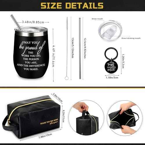 Dandat Set of 3 Thank You Gift for Men Leather Toiletry Bag May You Be Proud of The Work Sign 12oz Stainless Steel Tumbler with Inspirational Keychain for Men Teacher Male Staff(Black)