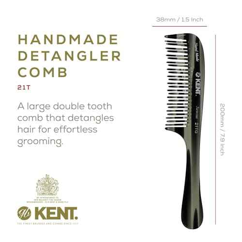 Kent 21T Black Graphite Large Detangling Comb, Wide Teeth for Thick Curly Wavy Hair. Long Hair Detangler Comb For Wet and Dry. Handmade of Quality Cellulose, Saw-Cut Hand Polished, Made in England