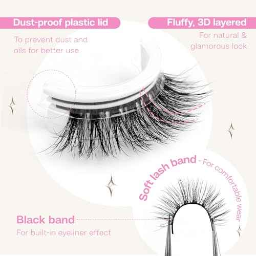 CALAILIS Self Adhesive Eyelashes 5 Pairs Natural Look Press On Lashes No Glue Need Eyelashes Reusable Cat Eye Wispy Self-adhesive False Lashes with Replacement Adhesive Strips (C122)