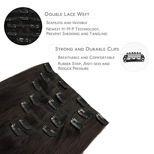 WENNALIFE Clip in Hair Extensions Real Human Hair, 20 Inch 120g 7pcs Remy Hair, Dark Brown Straight Natural Extensiones De Cabello Humano Con Clip Ins