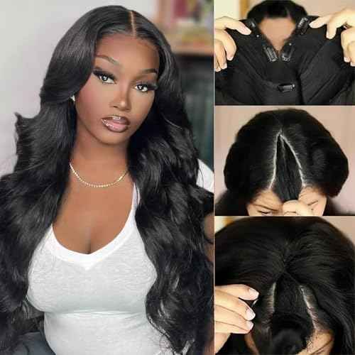 V Part Wigs Body Wave Brazilian Virgin Human Hair Wigs For Black Women Upgrade U Part Glueless Wigs Full Head Clip In Half Wig V Shape Wigs No Leave Out Lace Front Wigs 180% Density 14Inch