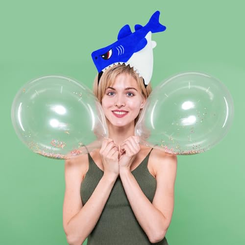 KHC-KHF Shark-Headband Funny-Hat Halloween Shark Funny Hairband Plush Headband Ocean Animal Costume Accessories Woman Man