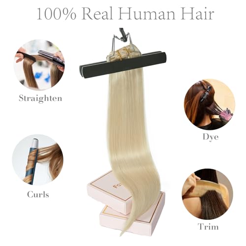 FoxFace Clip in Hair Extensions Real Human Hair, Thick Extensions from Root to Tip, Natural Hair Clip Ins, Platinum Blonde, 18 Inch 120g 7Pcs
