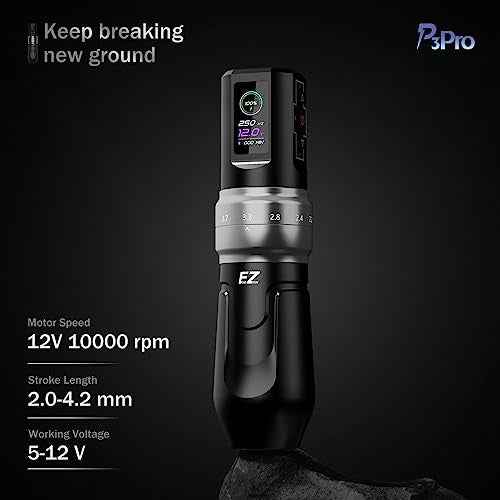 EZ P3 Pro Tattoo Machine - 6 Adjustable Strokes 2.0, 2.4, 2.8, 3.3, 3.7, 4.2mm Tattoo Machine Pen with OLED Display 1600mAh Power Tattoo Gun (Matte Gray£©