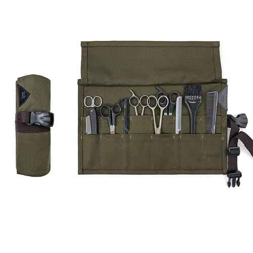 Under NY Sky Salon Scissors Roll Up Holder ? Professional Canvas Pouch Case for Hair Stylists, Barbers & Hairdressers ? Portable Storage Organizer for Hair Cutting Shears & Salon Tools - Green
