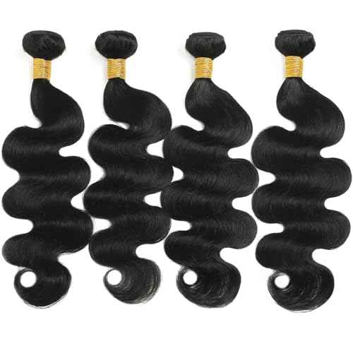Body Wave Bundles Human Hair 14 16 18 20 Inch Human Hair Bundles 100% Unprocessed Brazilian Virgin Quick Weave 4 Bundle Human Hair Extensions for Black Women Natural Color