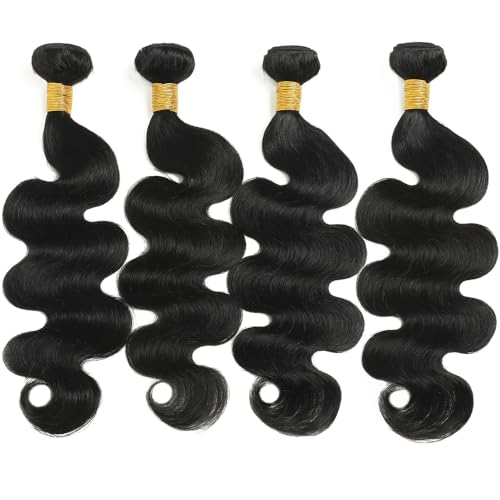 Body Wave Bundles Human Hair 16 18 20 22 Inch Human Hair Bundles 100% Unprocessed Brazilian Virgin Quick Weave 4 Bundle Human Hair Extensions for Black Women Natural Color