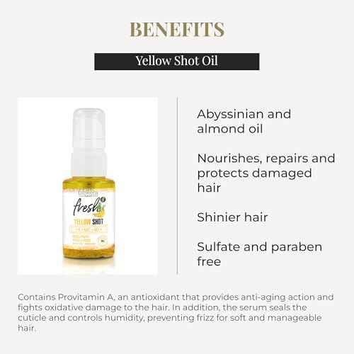 SALERM - Hair Oil - Biokera Fresh Yellow Shot Oil - 75 ml - Abyssinian and Almond Oil - Nourishes, Repairs, and Protects Damaged Hair - Shinier Hair - Sulfate-Free and Paraben-Free