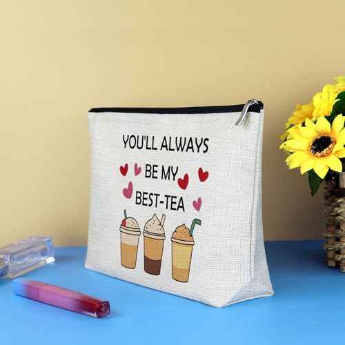 Bestie Gifts for Women Best Friends Makeup Bag Friendship Gifts for Bestie BFF Sister Cosmetic Bag Best Friends Birthday Christmas Graduation Gift for Her Tea Lover Travel Toiletry Pouch