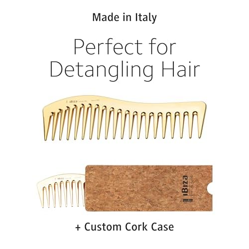Ibiza Hair Professional Wave Detangling Comb (Gold), Wide Spaced Teeth Preserve Curl & Definition, Pain Free Hair Accessories for Women & Girls, Durable & Heat Resistant for Everyday Use