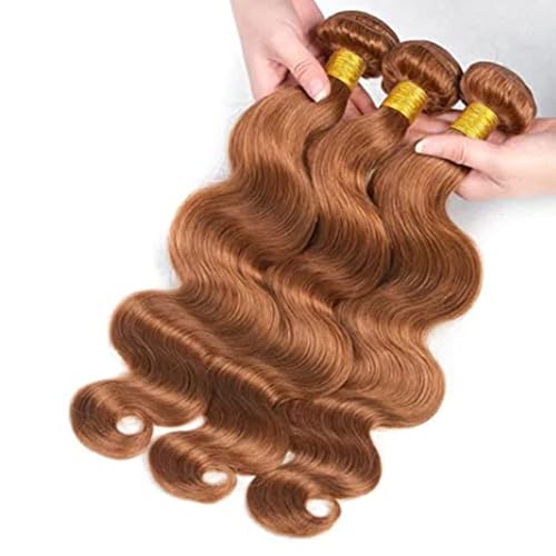 Human Hair Bundles #30 Brown Color Body Wave Brazilian Unprocessed Virgin Human Hair Quick Weave Extensions (20 22 24 Inch Brown Body Wave)