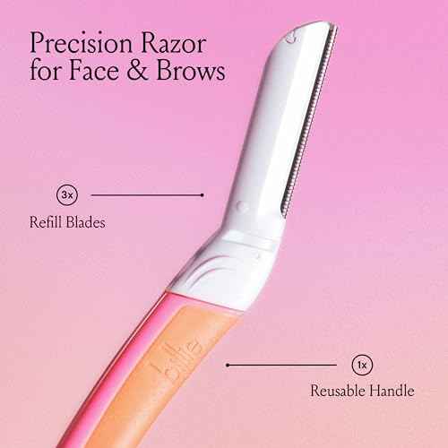 Billie - Dermaplane Starter Kit - Reusable Handle + 3 Refill Blades - Remove Facial Hair + Perfectly Shape Brows - Dermatologist-Approved - Malibu