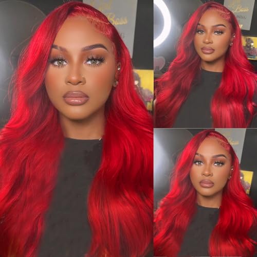 26 Inch Red Human Hair Wig 13x4 HD Lace Front Wigs Human Hair Pre Plucked Body Wave Human Hair Wig Color Wigs Human Hair 200 Density Red Lace Frontal Wigs Red Wig Human Hair