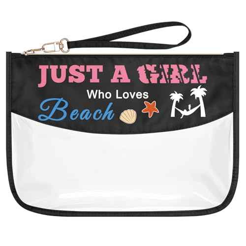 Beach Lover Gift Clear PVC Makeup Bag Summer Beach Themed Gift for Girls Women Oxford Cloth Cosmetic Bag Zipper Travel Toiletry Pouch Birthday Christmas Graduation Gift for Friends Sister Bestie