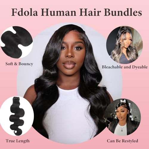 12A Body Wave Bundles Human Hair 16 18 20 Inch Human Hair Bundles 100% Unprocessed Brazilian Virgin Hair 3 Bundles Weave for Women Natural Color