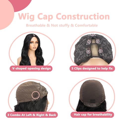 V Part Wig Human Hair Body Wave 100% Real Human Hair Upgrade U Part Human Hair Wig 180% Density Beginner Friendly Natural Color (20 inch)