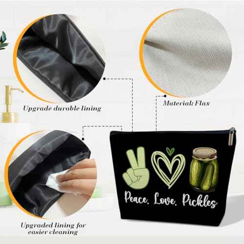 Pickle Lover Gift for Women Makeup Bag, Peace Love Pickles, Pickle Gifts for Women, Funny Birthday Gift for Sister, Teen,Bestie,Daughter, Niece, Pickle Makeup Travel Toiletry Bag