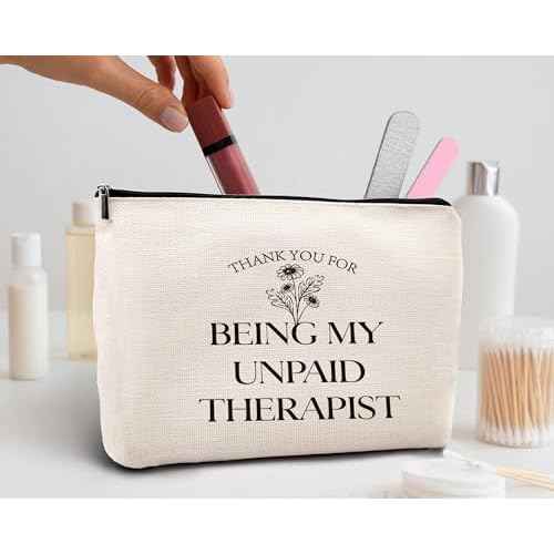 kdqua Thank You for Being My Unpaid Therapist Makeup Bag, Mental Health Therapist Gifts for Women Girls Friend Friends, Inspirational Therapist Appreciation Gifts Linen Travel Cosmetic Bag