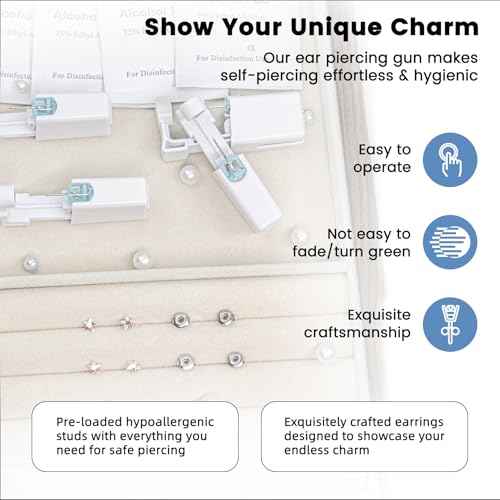 12 Pcs Ear Piercing Kit Disposable Ear Piercing Gun Kit with 4 Pcs 5 Prong Setting Cubic Zirconia Rainbow Star Earrings Stud 316L Stainless Steel Easy to Use Self Ear Piercer Gun Kit Silver