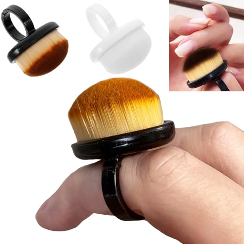 Ring Shaped Nail Dust Brush, Shuflame Black Soft Nail Dust Brush For Dip Powder, 2Pcs Mini Ring Front Nail Dust Powder Remover Tool Kit, Professional Manicure Brushes Clean Up Tools For Acrylic Nails