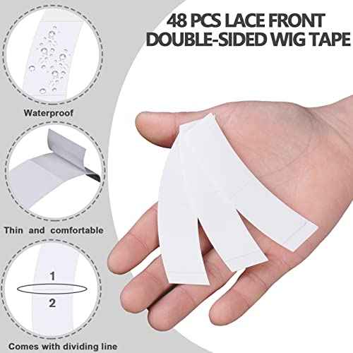 48 Piece Wig Tape for Lace Front Wigs Tape Strips in Extension Double-Sided Waterproof Lace Wigs Adhesive Strong Hold Clear Wig Tape for Wigs Toupees Hairpiece and Hair Extension (White)