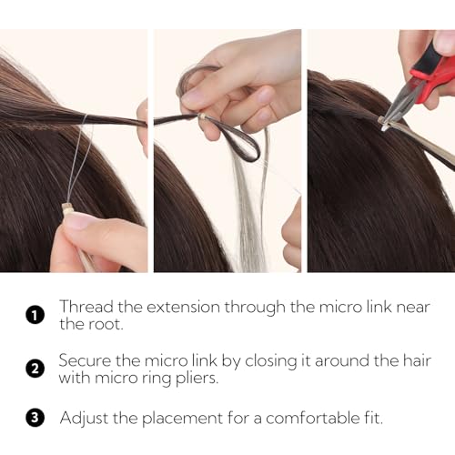 HOTBANANA Micro Ring Hair Extensions, 20 Inch 50g 50s Copper Beads Real Human Hair Straight Link Loop Extensions
